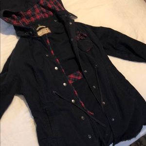 Free People navy and plaid lightweight coat
